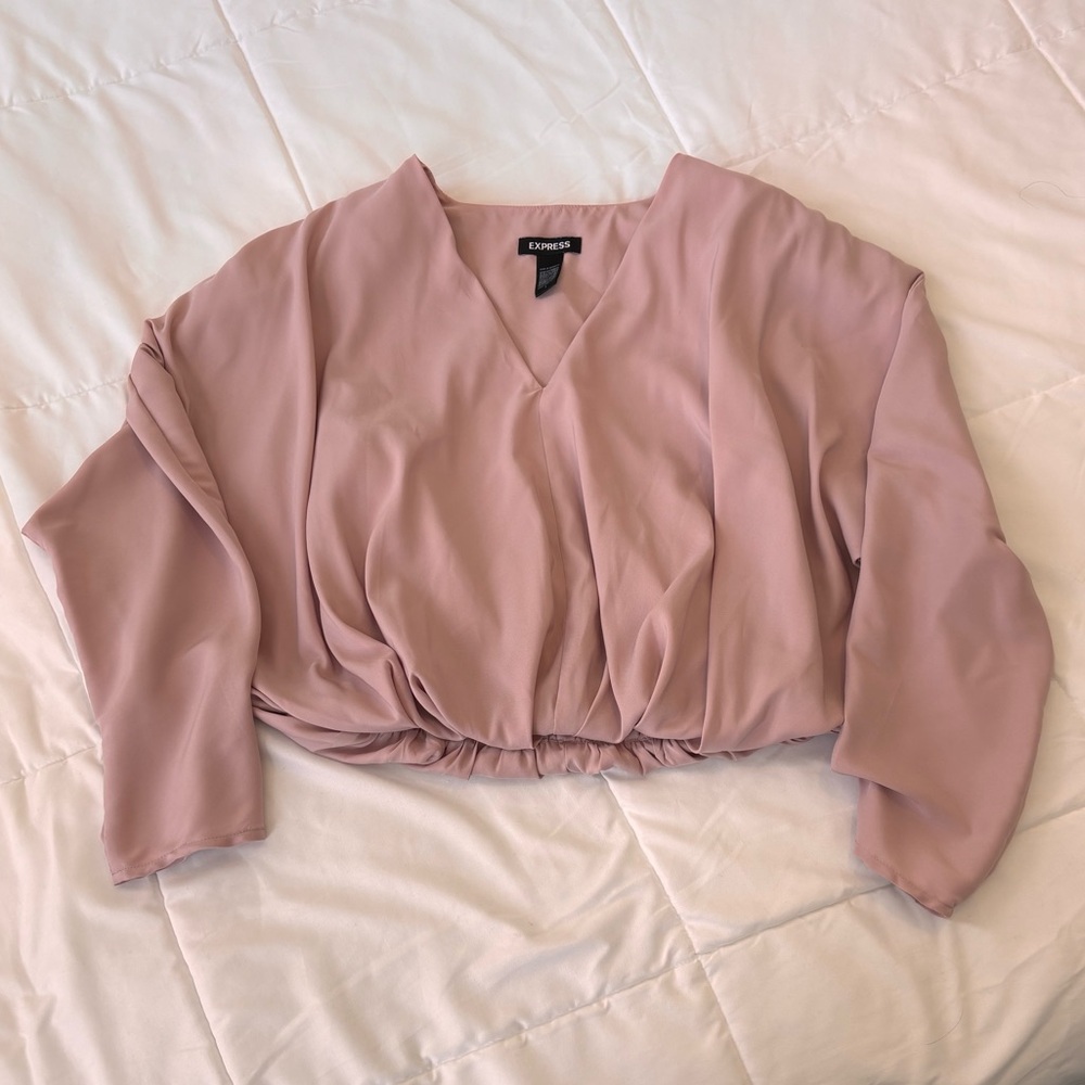 Express Satin V-neck Relaxed Dolman Sleeve Top